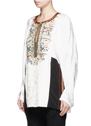 Front View - Click To Enlarge - CHLOÉ - Button embroidered bib floral jacquard tunic