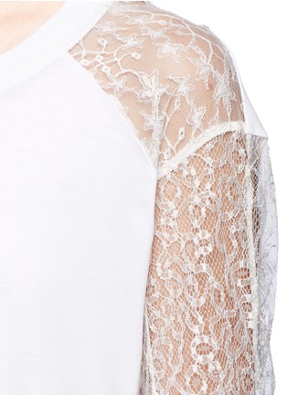 Detail View - Click To Enlarge - CHLOÉ - Mesh lace sleeve cotton jersey T-shirt