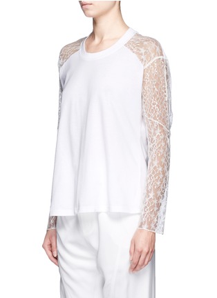 Front View - Click To Enlarge - CHLOÉ - Mesh lace sleeve cotton jersey T-shirt