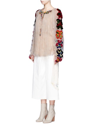 Front View - Click To Enlarge - CHLOÉ - Floral tissue jersey embroidered crépon blouse