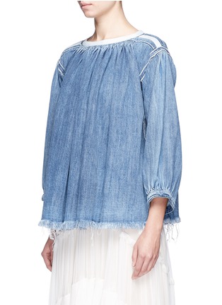 Front View - Click To Enlarge - CHLOÉ - Frayed hem cotton denim top