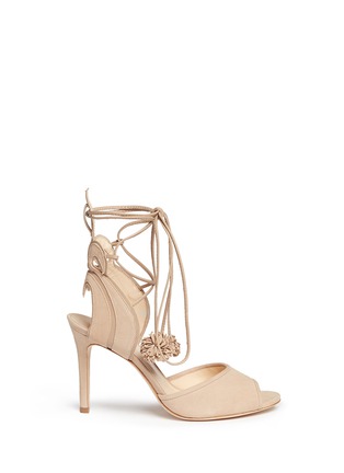 Main View - Click To Enlarge - ISA TAPIA - 'Alba' nappa trim pompom wraparound suede sandals