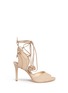 Main View - Click To Enlarge - ISA TAPIA - 'Alba' nappa trim pompom wraparound suede sandals