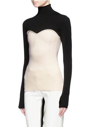 Front View - Click To Enlarge - CÉDRIC CHARLIER - Corset panel virgin wool blend sweater