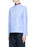 Front View - Click To Enlarge - CÉDRIC CHARLIER - Woven trim stand collar poplin top