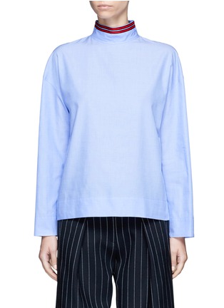 Main View - Click To Enlarge - CÉDRIC CHARLIER - Woven trim stand collar poplin top