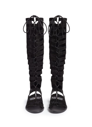 Front View - Click To Enlarge - 90293 - 'Boorrow' suede knee high sandal boots