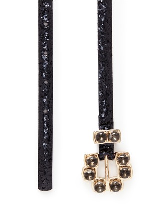 Detail View - Click To Enlarge - MAISON BOINET - Rhinestone buckle glitter leather skinny belt