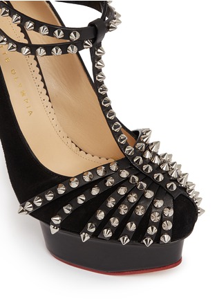 Detail View - Click To Enlarge - CHARLOTTE OLYMPIA - 'Angry Portia' stud suede platform pumps