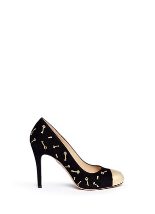 Main View - Click To Enlarge - CHARLOTTE OLYMPIA - 'Lock Down' metal toecap suede pumps