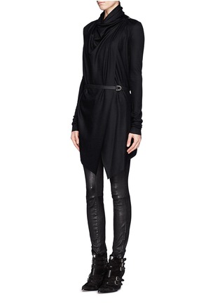 Front View - Click To Enlarge - HELMUT LANG - Double belt wrap drape wool cardigan