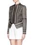 Front View - Click To Enlarge - DIANE VON FURSTENBERG - Leather trim V-cut hem tweed zip up jacket