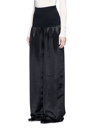 Front View - Click To Enlarge - MS MIN - Rib knit waist wide leg satin pants