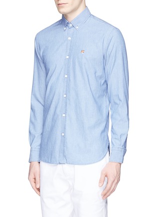 Front View - Click To Enlarge - MAISON KITSUNÉ - Fox head embroidered chambray shirt