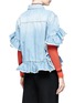 Back View - Click To Enlarge - MSGM - Ruffle mid sleeve denim jacket