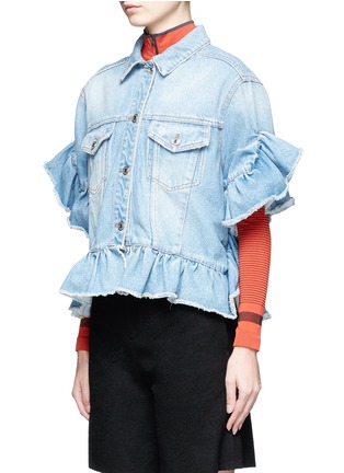 Front View - Click To Enlarge - MSGM - Ruffle mid sleeve denim jacket
