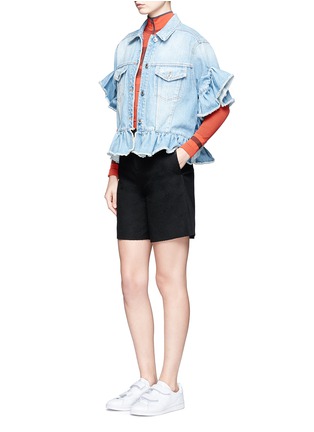 Figure View - Click To Enlarge - MSGM - Ruffle mid sleeve denim jacket