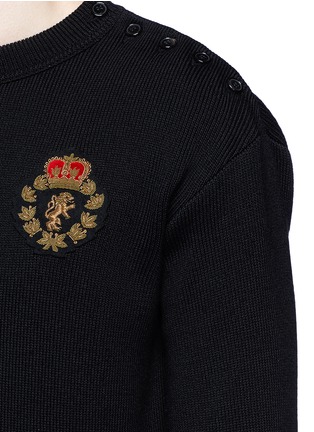 Detail View - Click To Enlarge - SAINT LAURENT - Lion patch cotton-wool sweater