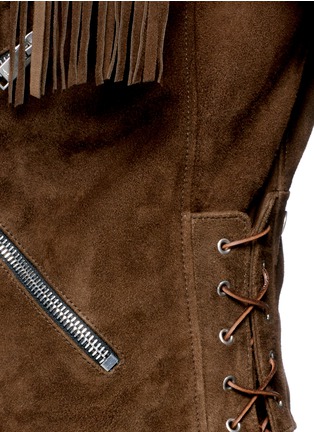 Detail View - Click To Enlarge - SAINT LAURENT - Fringed suede motorcycle jacket