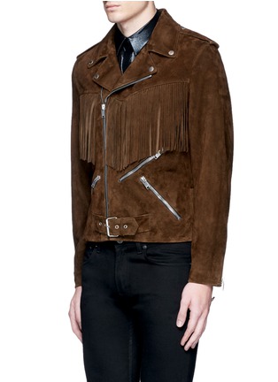 Front View - Click To Enlarge - SAINT LAURENT - Fringed suede motorcycle jacket