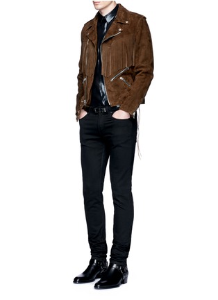 Figure View - Click To Enlarge - SAINT LAURENT - Fringed suede motorcycle jacket