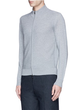 Front View - Click To Enlarge - CANALI - Embossed zip front wool sweater