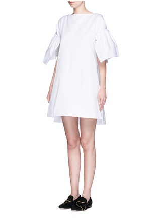 Front View - Click To Enlarge - VICTORIA, VICTORIA BECKHAM - Ruched sleeve cotton twill dress