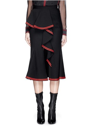 Main View - Click To Enlarge - GIVENCHY - Stripe ruffle trim slit midi skirt