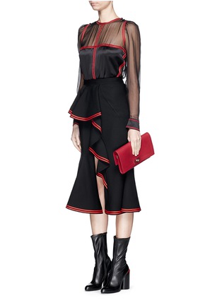 Figure View - Click To Enlarge - GIVENCHY - Stripe ruffle trim slit midi skirt