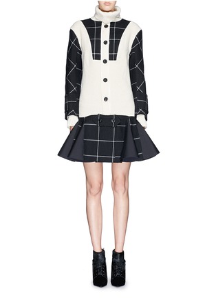 Detail View - Click To Enlarge - SACAI - Windowpane check vest wool combo sweater dress