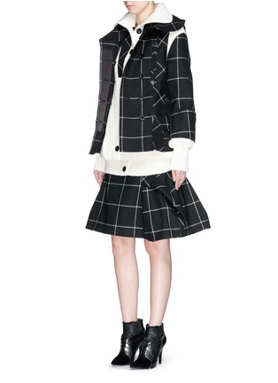 Figure View - Click To Enlarge - SACAI - Windowpane check wool twill flounce skirt