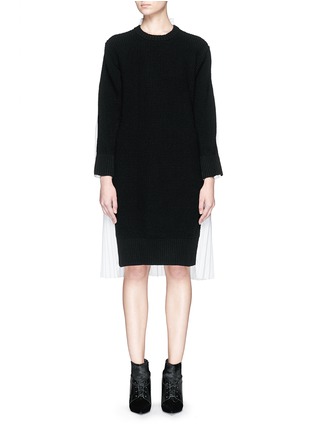 Main View - Click To Enlarge - SACAI - Wool front poplin back pleat sweater dress