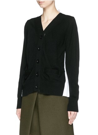 Front View - Click To Enlarge - SACAI - Pleat cotton poplin back wool knit cardigan
