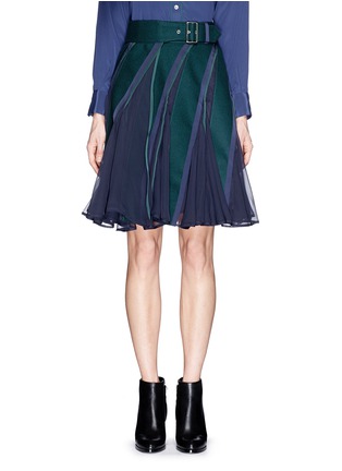 Main View - Click To Enlarge - SACAI - Chiffon insert belted flare skirt