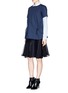 Figure View - Click To Enlarge - SACAI - Chiffon insert belted flare skirt
