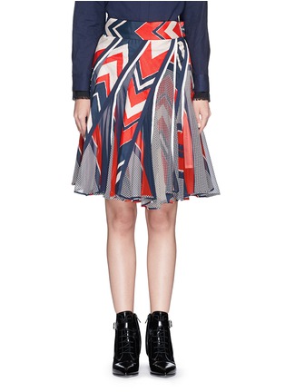 Main View - Click To Enlarge - SACAI - Chiffon panel geometric print cotton blend skirt
