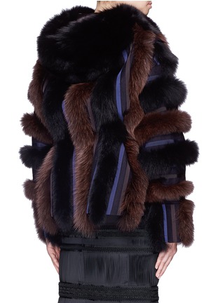 Back View - Click To Enlarge - SACAI - Hooded patchwork fox fur coat