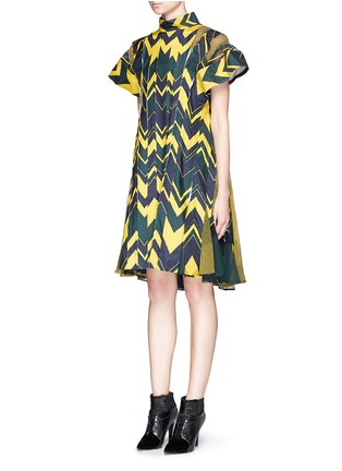 Front View - Click To Enlarge - SACAI - Chiffon panel geometric print dress