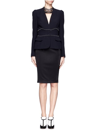 Figure View - Click To Enlarge - ALEXANDER MCQUEEN - Faux pearl trim fitted blazer