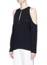 Front View - Click To Enlarge - THEORY - 'Sarver' cold shoulder keyhole front crepe top