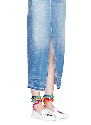 Figure View - Click To Enlarge - JOSHUA SANDERS - 'LA' embroidered pompom ankle tie slip-ons