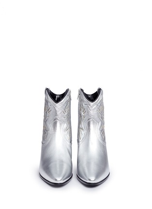 Front View - Click To Enlarge - SAINT LAURENT - 'Rock 40' python embossed metallic leather cowboy boots
