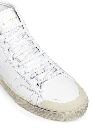 Detail View - Click To Enlarge - SAINT LAURENT - Metallic patch distressed mid top leather sneakers