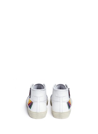 Back View - Click To Enlarge - SAINT LAURENT - Metallic patch distressed mid top leather sneakers
