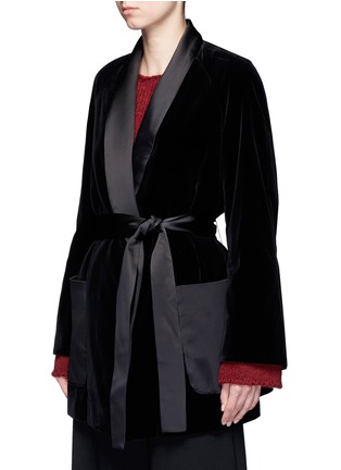 Front View - Click To Enlarge - ROSETTA GETTY - Satin lapel velvet trapeze jacket