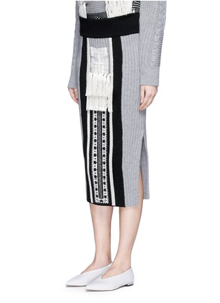 Front View - Click To Enlarge - MAME - Tassel jacquard panel rib knit midi skirt
