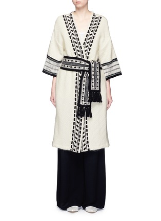Main View - Click To Enlarge - MAME - Lace stripe belted wool-mohair knit coat