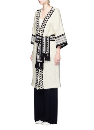 Figure View - Click To Enlarge - MAME - Lace stripe belted wool-mohair knit coat