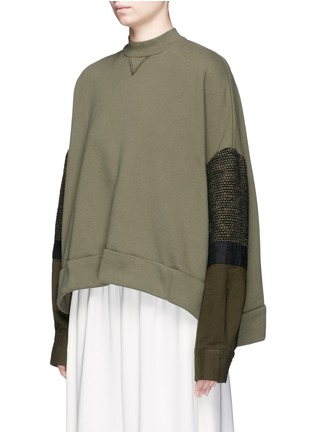 Front View - Click To Enlarge - MAME - Ribbon woven sleeve French terry sweatshirt