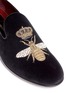 Detail View - Click To Enlarge - - - Crown and bee embroidered velvet slip-ons
